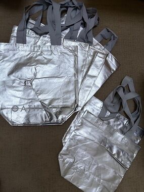 Athleta Lot of 7 Reusable Shopping Bags small large totes new silver sho…